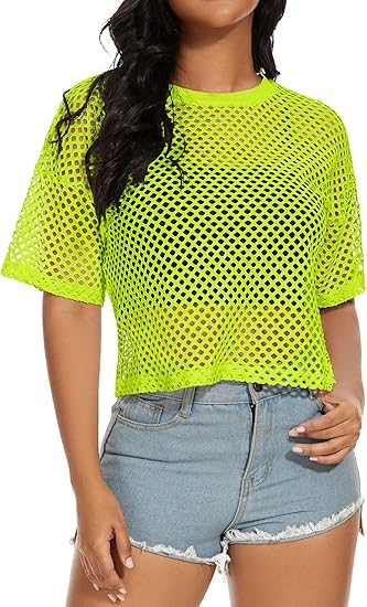 Photo 1 of SMALL Women's Mesh Fishnet Top See Through Cover Up Short Sleeves T Shirts Sheer Blouse
