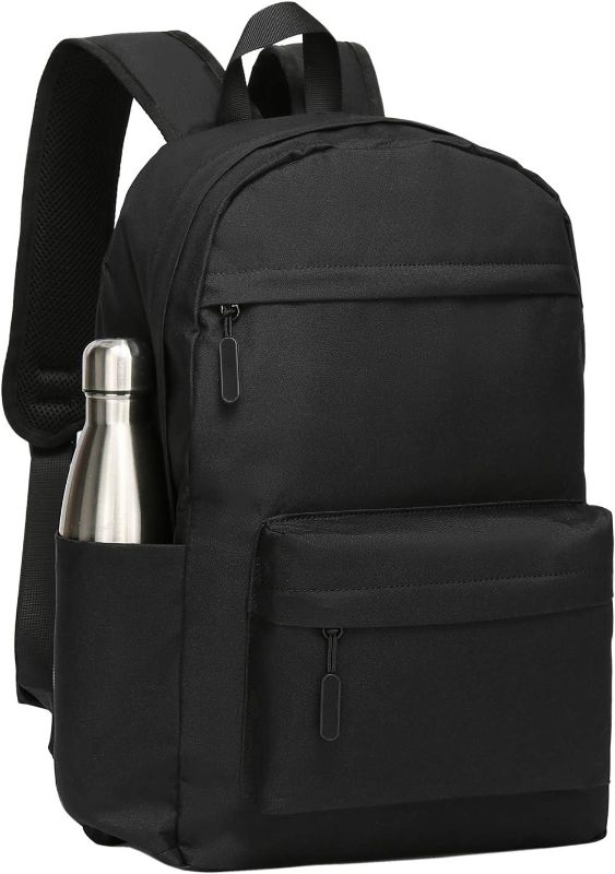 Photo 1 of BLACK Black Backpack 21Liter Waterproof School Bag 15.6 inch Laptop Mochila Plain No Logo Lots Pockets Teenagers Kids Men Women 33x14x44cm College Work Trip Gym Travel Roomy Daypack Lightweight