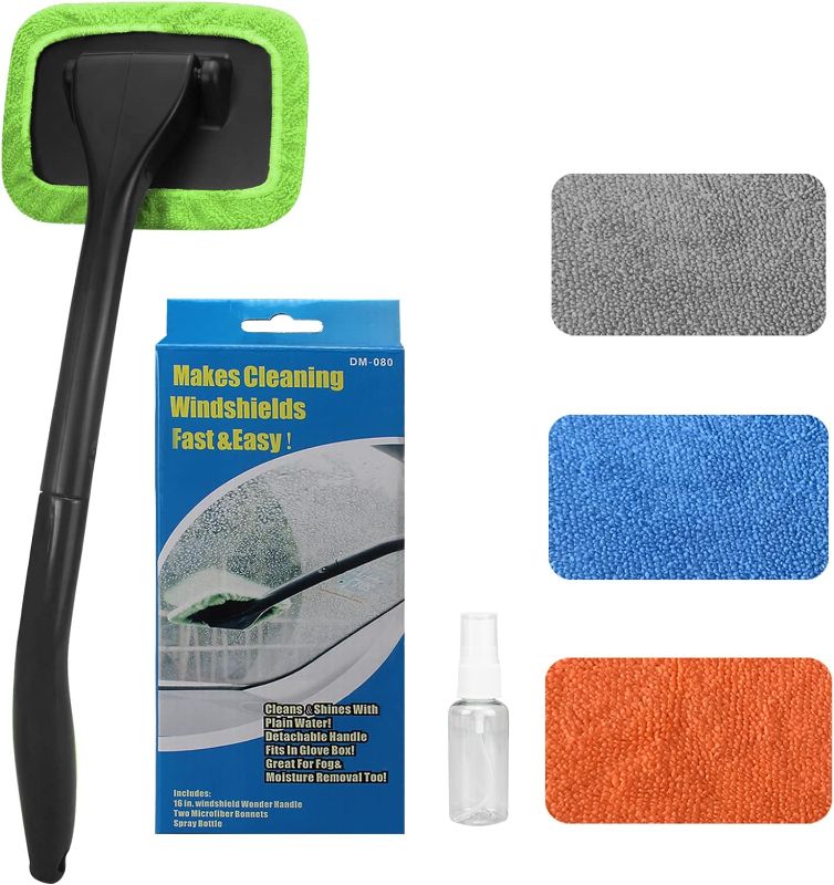 Photo 1 of Car Windshield Cleaning Tool, Windshield Cleaner with 4 Washable and Reusable Microfiber Pads and Extendable Handle, for Auto Glass Wiper MISSING SMALL SPRAY BOTTLE ONLY**