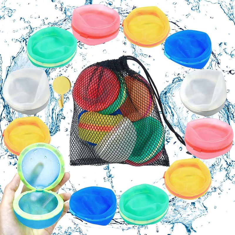 Photo 1 of 12 PCS Water Balloons,Magnetic Silicone Water Balls Quick Fill with Mesh Bag,Summer Outdoor Pool Beach Party Supplies Toys Water Balloon for Kids Adults (12pcs)