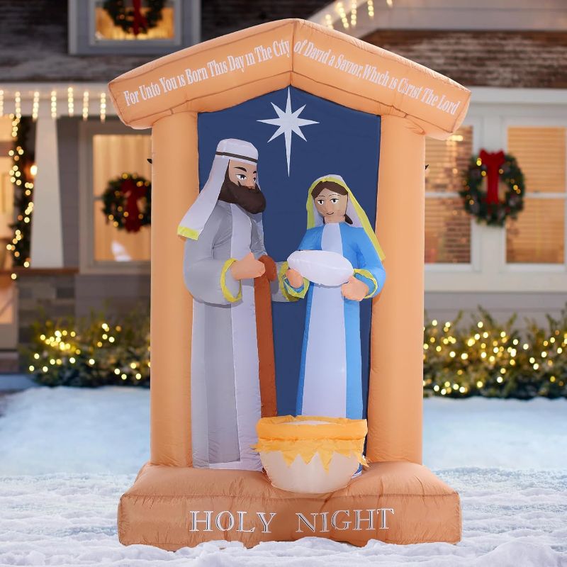 Photo 1 of 7 FT Christmas Inflatables Nativity Scene Outdoor Decorations, Christmas Blow Up Yard Decorations Nativity Sets for Garden Lawn Xmas Decor