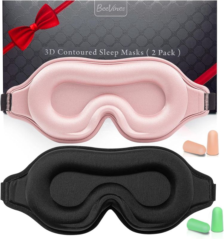 Photo 1 of BeeVines Sleep Mask, 2 Pack 3D Contoured Sleeping Eye Masks for Lash Extensions, Night Molded Mask with Adjustable Strap, Eye Shade Cover Lashes Extension for Traveling Yoga Nap MISSING EAR PLUGS***