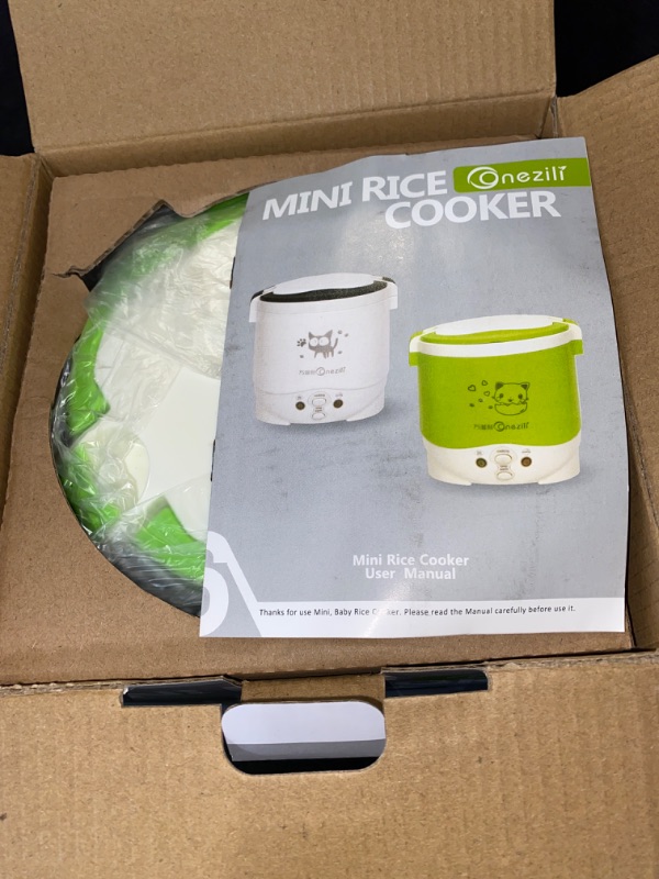 Photo 2 of 1 Cup Mini Rice Cooker Steamer 12V For Car, Cooking For Soup Porridge and Rice, Cooking Heating and Keeping Warm Function, Can be Used As a Electric Lunch Box (12v green)