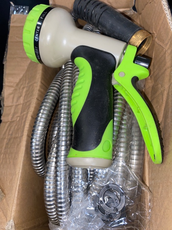 Photo 1 of Metal Garden Hose 75ft Stainless Steel Hose Heavy Duty Flexible Water Hose with 10 Way Spray Nozzle 3/4 Solid Brass Fittings-Outdoor Yard Lightweight No Kink Leak Resistant Water Pipe