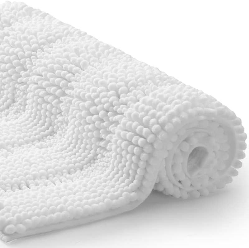 Photo 1 of TENGTENGLINK Bath Mats for Bathroom,Thick Soft Chenille Floor Mats,Non Slip Shower Mats Ultra Water Absorbent Doormat (Pure White, 16"x47")