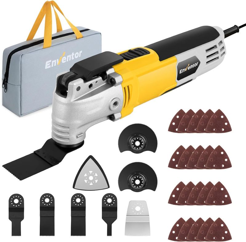 Photo 1 of ENVENTOR Oscillating Tool, 2.5Amp Electric Oscillating Multi Tool Kit Corded, 6 Variable Speeds, 3° Oscillating Angle Oscillating Saw with 28pcs Saw Accessories for Cutting Wood, Scraping, Sanding