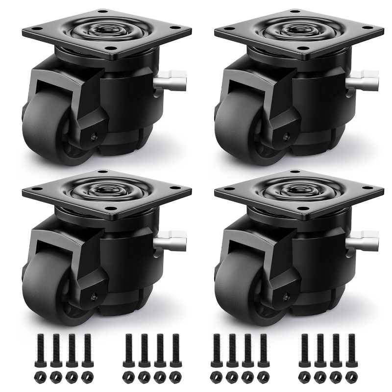 Photo 1 of 4 Pack Leveling Casters, Adjustable Heavy Duty Casters Set of 4, Swivel Plate Industrial Retractable Caster Wheels for Workbench,Machine, Equipment, Shelves (60F, 2200 Lbs Capacity, Black)