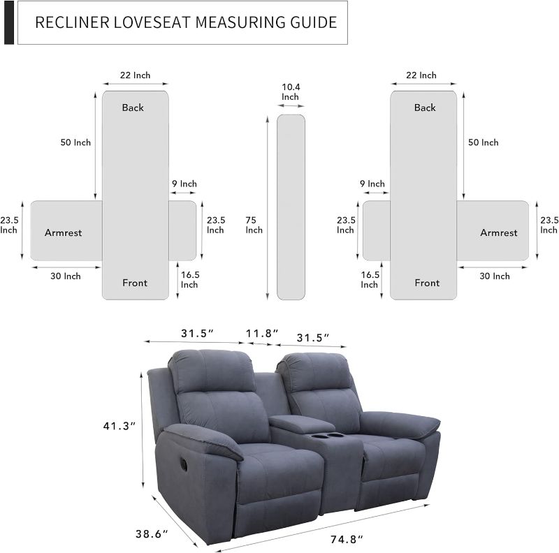 Photo 2 of Easy-Going Loveseat Recliner Cover with Console, Reversible Couch Cover for Living Room, Split Sofa Cover for Each Seat with Elastic Straps for Kids, Dogs, Pets(2 Seater, Black/Beige)
