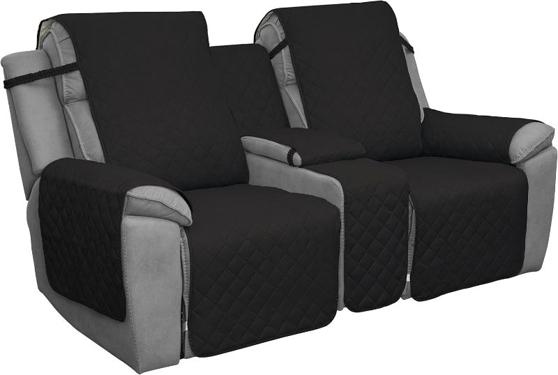 Photo 1 of Easy-Going Loveseat Recliner Cover with Console, Reversible Couch Cover for Living Room, Split Sofa Cover for Each Seat with Elastic Straps for Kids, Dogs, Pets(2 Seater, Black/Beige)
