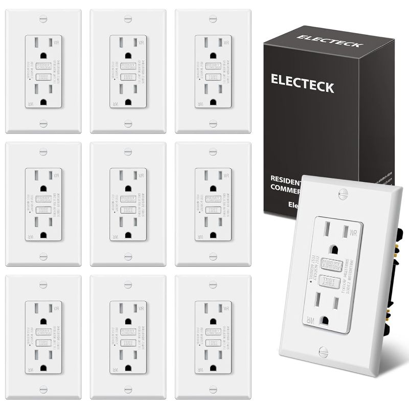 Photo 1 of ELECTECK 10 Pack GFCI Outlets 15 Amp, Outdoor Weather Resistant (WR), Ultra Slim GFI Receptacles with LED Indicator, Ground Fault Circuit Interrupter, Wallplate Included, ETL Listed, White