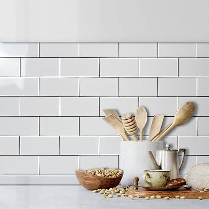 Photo 2 of AULIGET 100-Piece Polished White Thick PVC Peel and Stick Backsplash, 3" x 6" Waterproof Subway Tile Peel and Stick Wall Tiles for Kitchen & Bathroom