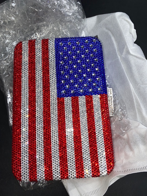 Photo 3 of Boutique De FGG The American National Flag Crystal Clutch Purse for Women Evening Bags Party Chain Shoulder Handbags, Small
