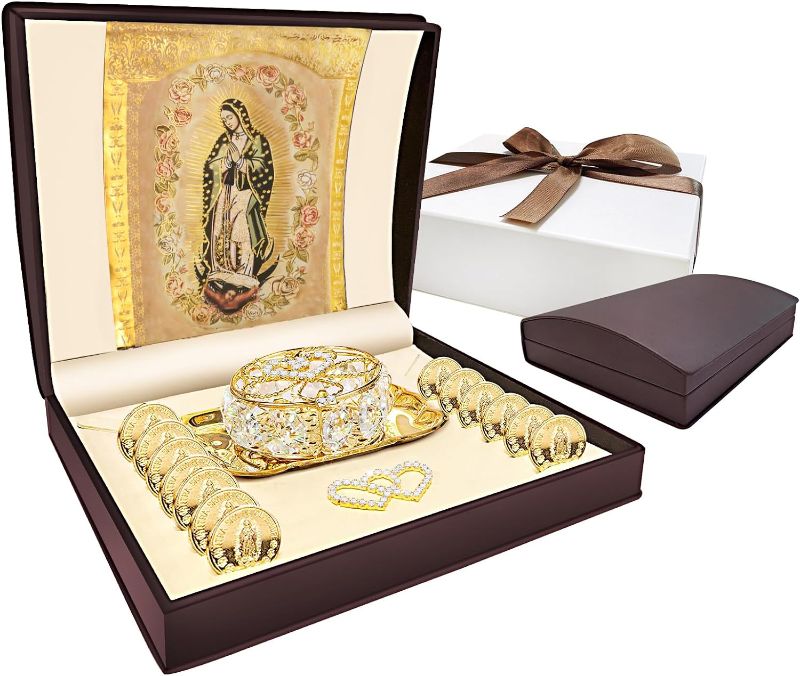 Photo 1 of Arras De Boda Catolica Virgen De Guadalupe Gifts, Arras Para Boda Catolica,Arras De Matrimonio,Arras for Wedding Coins Catholic,Classic Gold Ceremony Arras Set Decoracion Wedding Accessories DAMAGE BOX ONLY**