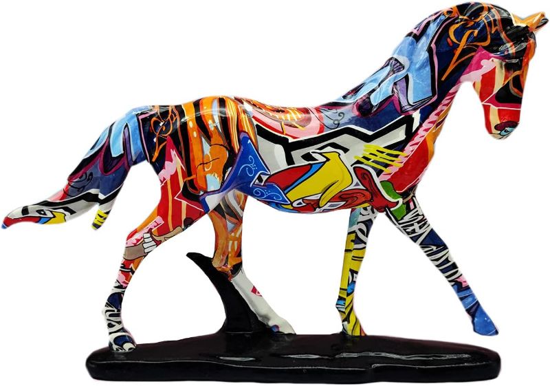 Photo 1 of Fancy Color Horse Graffiti Resin Crafts Animal Crafts Statues Decoration Horse Statue Desk Table Office Decor Figurine (Fancy Color Walk Horse)