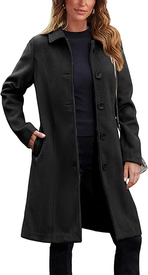 Photo 1 of LARGE Womens Pea Coat Elegant Overcoat Single Breasted Winter Coat Dress Coat with Pockets USED**