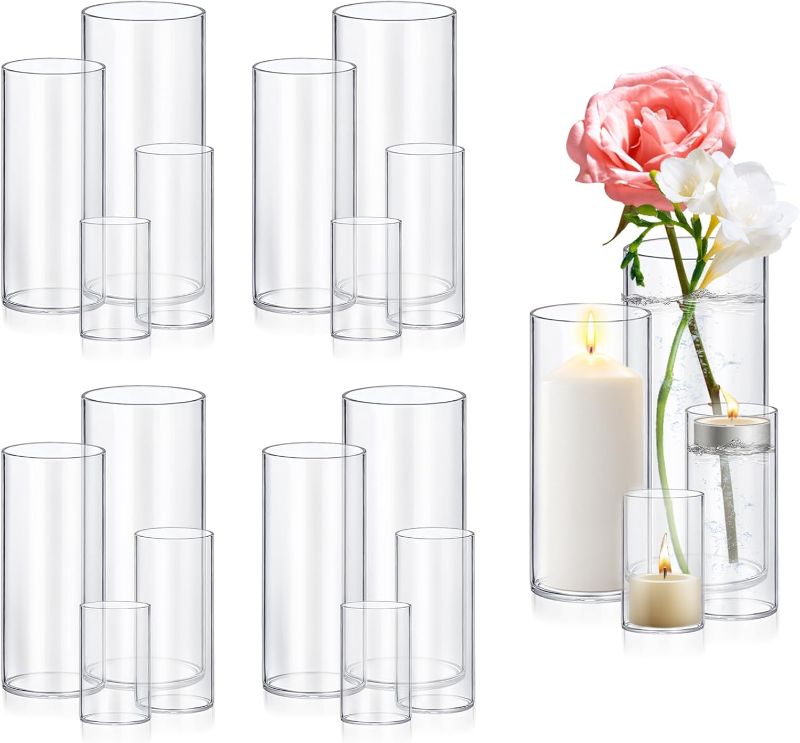 Photo 1 of 16 Pack Glass Cylinder Vases 4,6,8,10 Inch Tall Clear Flower Vase Hurricane Floating Candle Holder for Table Centerpiece Wedding Home Decor
