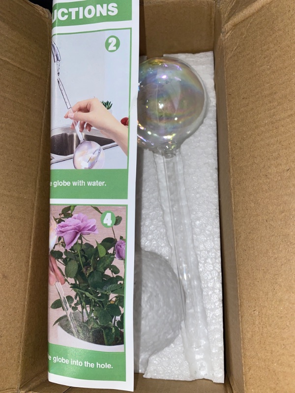 Photo 3 of [2 PCS] Light Iridescent Rainbow Gradient Color Clear Glass Self-Watering System Spikes, Automatic Plant Waterer Bulbs MISSING ONE GLOBE**
