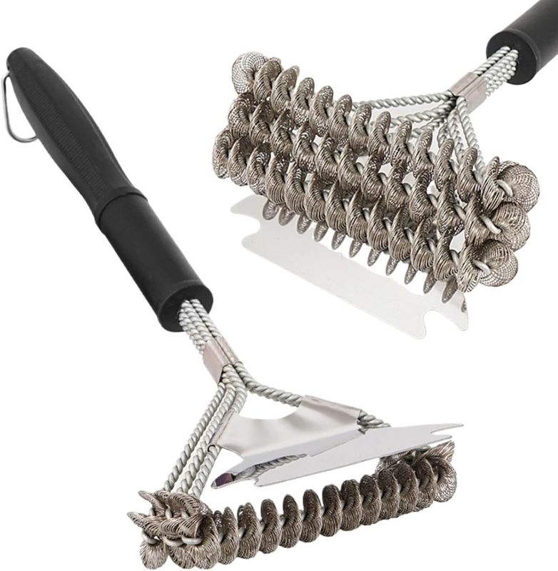 Photo 1 of 16.5in Grill Cleaning Brush with Scraper BBQ Grill Brush with 3 Stainless Steel Helix Bristles PP Thermal Insulation Long Handle
