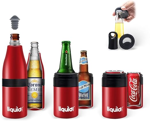 Photo 1 of 3 in 1 Beer Bottle Cooler for Regular Cans or 12oz Glass Bottles or Use as 22oz Water Bottle. Beer Cover or Can Sleeve, Stainless Steel Bottle Insulator With Opener and Stopper. Beer Gifts
