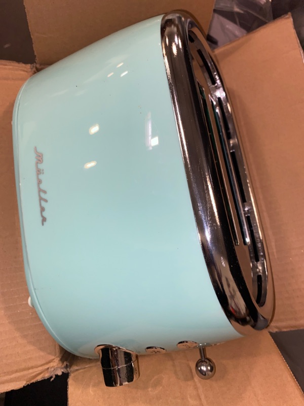 Photo 2 of Mueller Retro Toaster 2 Slice with 7 Browning Levels and 3 Functions: Reheat, Defrost & Cancel, Stainless Steel Features, Removable Crumb Tray, Under Base Cord Storage, Turquoise
