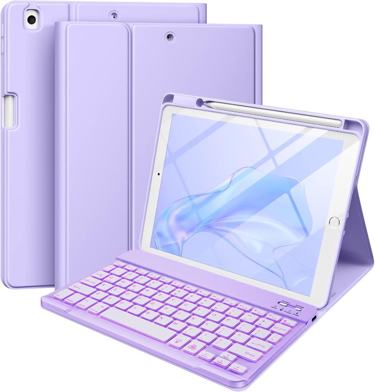 Photo 1 of Hamile for iPad 9th Generation Case with Keyboard 10.2 Inch - Backlit Wireless Detachable Folio Keyboard Cover with Pencil Holder for iPad 8th Gen/7th Gen/iPad Pro 10.5"/iPad Air 3rd Gen (Purple)
