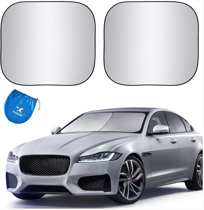 Photo 1 of EzyShade Windshield Sun Shade with Shield-X Reflective Technology. See Size-Chart with Your Vehicle. Foldable 2-Piece Car Sunshades Reflect UV Sun and Heat and Protect Your Car. Standard (Medium) Size Product Dimensions	31"L x 28"W EACH

