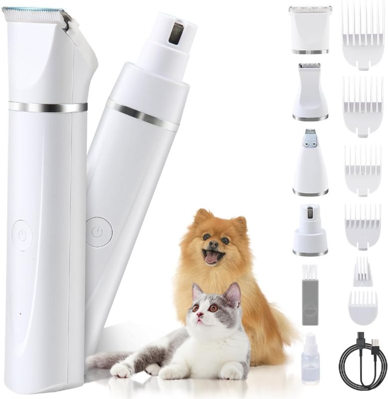 Photo 1 of Dog Trimmer for Grooming,4 in 1 Dog Grooming Kit,Low Noise Electric Pet Hair Trimmer,Rechargeable Cordless Dog Paw Trimmer Nail Grinder Face Shaver for Small & Large Dog Cat Pet