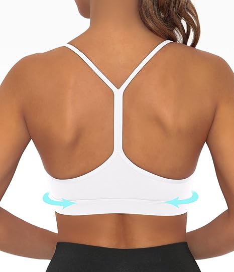 Photo 2 of LARGE Y Back Sports Bra for Women Low Impact Racerback Workout Bras Sexy Spaghetti Thin Straps Yoga Bras with Removable Pads
