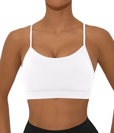 Photo 1 of LARGE Y Back Sports Bra for Women Low Impact Racerback Workout Bras Sexy Spaghetti Thin Straps Yoga Bras with Removable Pads
