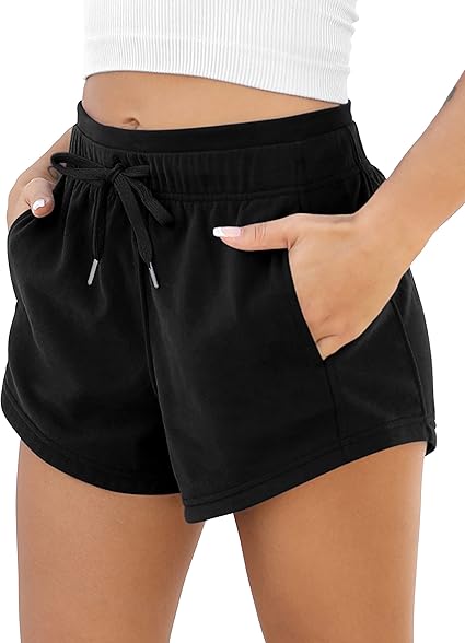 Photo 1 of LARGE ODODOS Women's Sweat Shorts with Pockets Cotton French Terry Drawstring Summer Workout Casual Lounge Shorts
