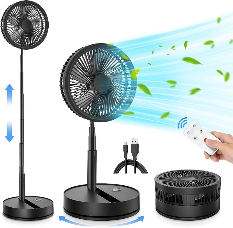 Photo 1 of LIPETY Portable Foldable Rechargeable Oscillating Fan - 9" 7200mah Battery Operated USB C Small Fan Remote, Quiet Table Desk Fan Folding Standing Pedestal Fan for Bedroom Rome Office Camping Travel
