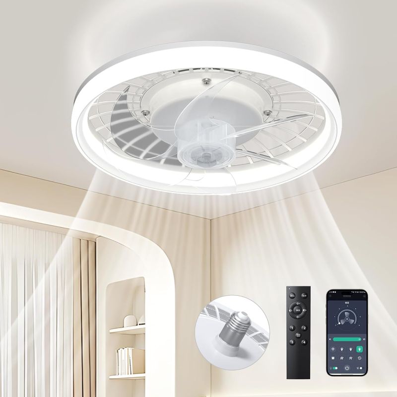 Photo 1 of ** FINAL SALE – SOLD AS IS **  Ceiling Fans with Lights and Remote:Low Profile Ceiling Fanwith Light,6 Wind Speeds Modern Smart Ceiling Fan 13in Bladeless Ceiling Fan Flush Mount for Bedroom, Kids Room and Indoor MISSING REMOTE CONTROL**