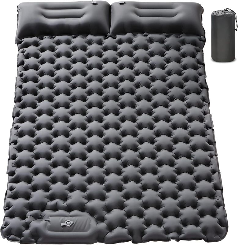 Photo 1 of Camping Sleeping Pad Camping Mattress 2 Person with Pillow Built-in Pump Portable Sleeping Bed Compact for Camping Hiking Backpacking Outdoor(Grey-Full)
