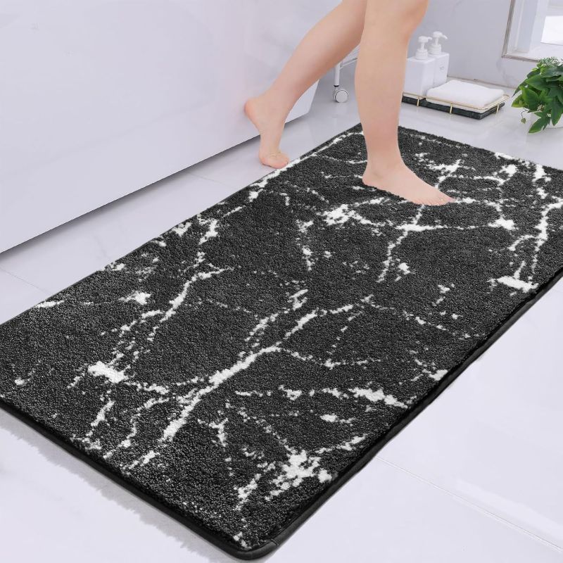 Photo 1 of DEXDE Black Bathroom Rugs Non Slip Washable Long Bath Mat, Extra Large Soft Absorbent Bath Carpet for Runner Kitchen Bedroom Tub and Shower, (24" x 47" Marble)
