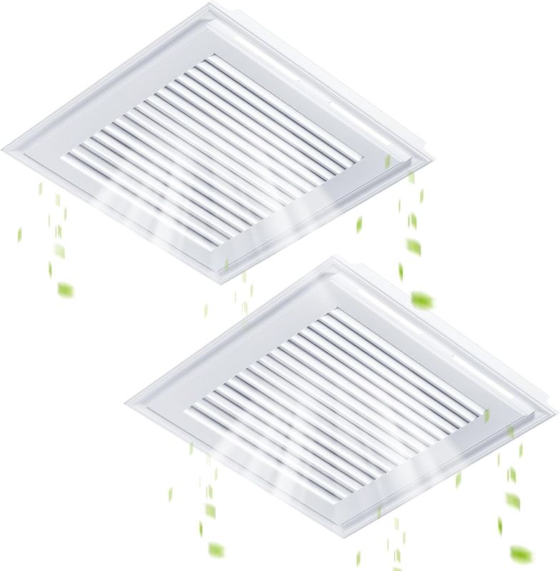 Photo 1 of 2 Pcs 12 x 12 in Bathroom Vent Cover with Springs Bathroom Ceiling Fan Grille Wall Mount Exhaust Fan Cover Bath Fan Cover Replacement for Square Ceiling, Ventilation Fan
