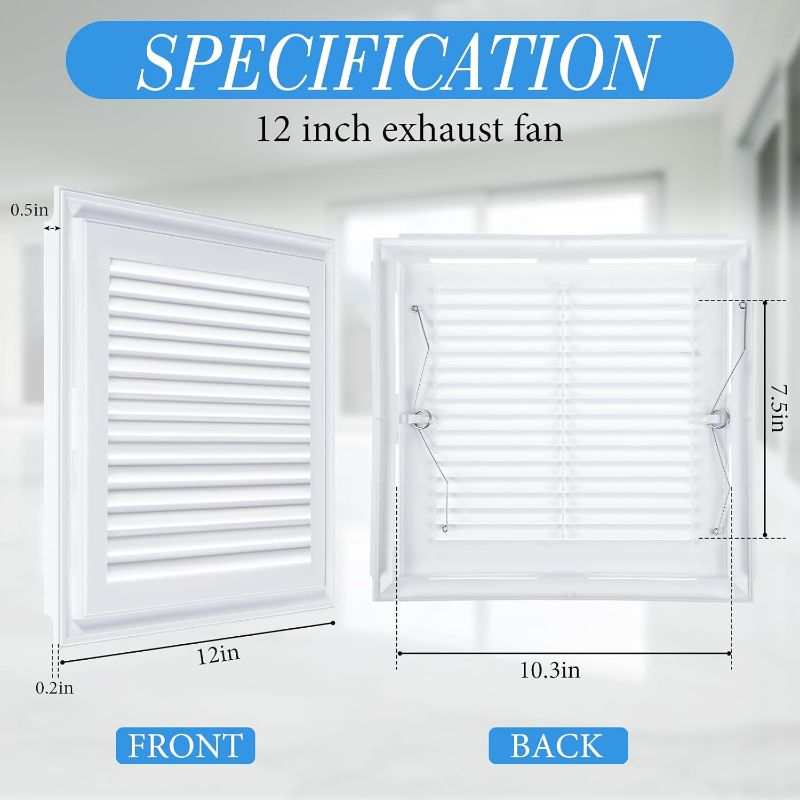 Photo 2 of 2 Pcs 12 x 12 in Bathroom Vent Cover with Springs Bathroom Ceiling Fan Grille Wall Mount Exhaust Fan Cover Bath Fan Cover Replacement for Square Ceiling, Ventilation Fan
