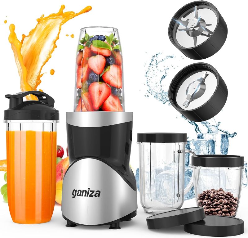 Photo 1 of Ganiza Smoothie Blender, 900W Blender for Shakes and Smoothies, 15-Piece Personal Blender and Grinder Combo for Kitchen, Smoothies Maker with 4 BPA-Free Portable Blender Cup, Nutritious Recipe MISSING PARTS** 
