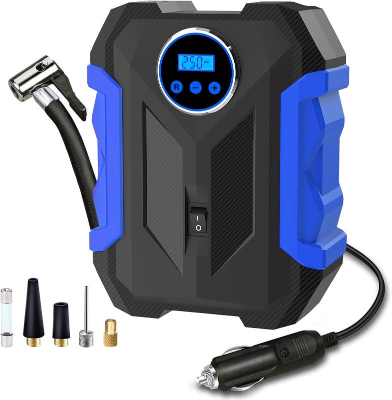 Photo 1 of Digital Air Compressor for Car Auto Pump Portable Tire Inflator with LED Light DC 12V, Blue
