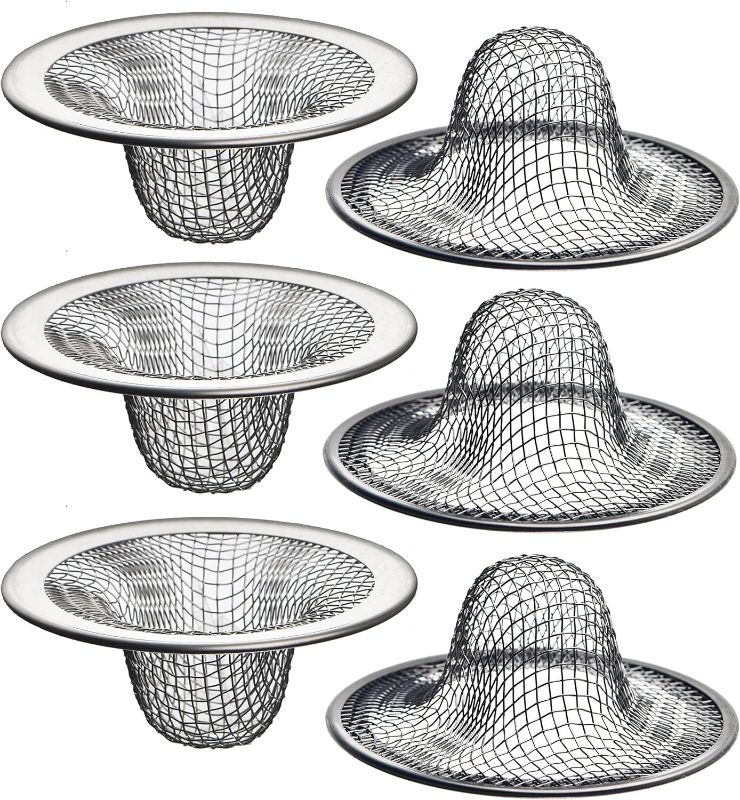 Photo 1 of 6 Pack - 2.125" Top / 1" Basket- Mesh Sink Drain Strainer Hair Catcher for Bathroom Sink, Utility, Slop, Laundry, RV and Lavatory
