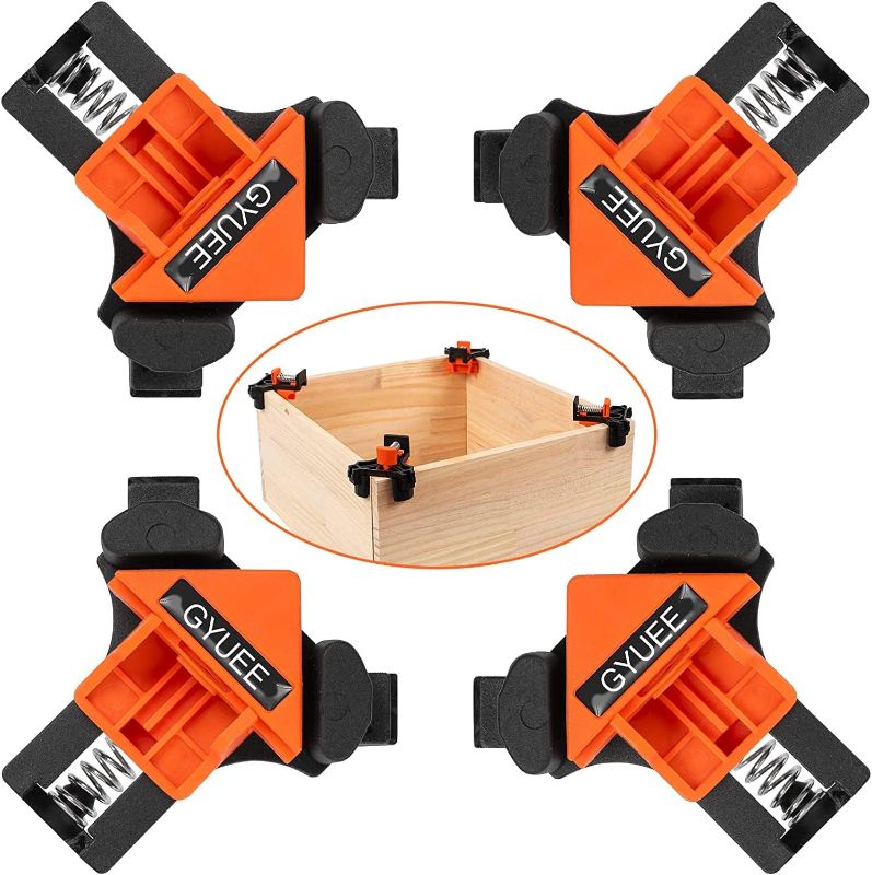 Photo 1 of 90 Degree Angle Clamps, Woodworking Corner Clip, Right Angle Clip Fixer, Set of 4 Clamp Tool with Adjustable Hand Tools (orange+black)
