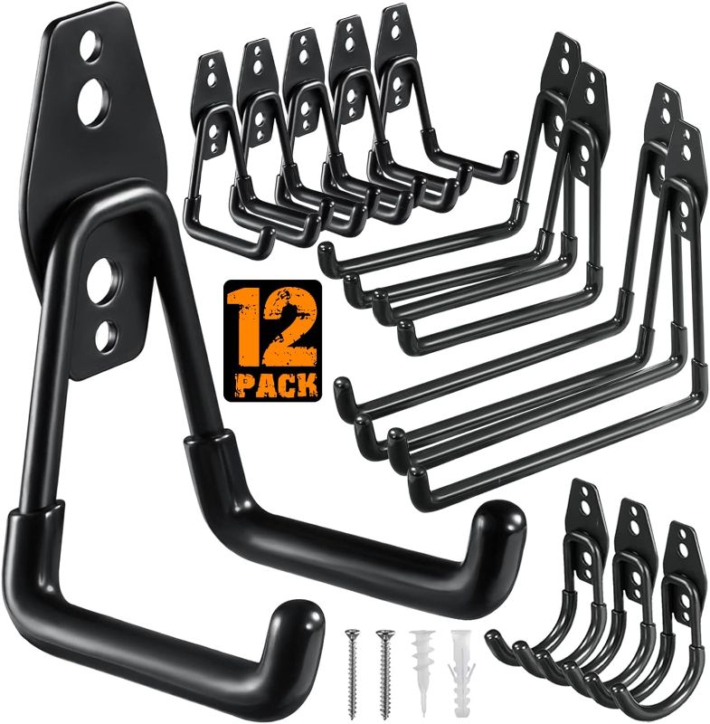 Photo 1 of 12 Pack Garage Hooks Heavy Duty,Utility Steel Garage Storage Hooks,Wall Mount Garage Hanger&Organizer for Organizing Power Tools,Ladders,Bulk Items,Bikes,Ropes and More Equipment
