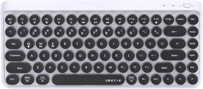 Photo 1 of UBOTIE Portable Bluetooth Colorful Computer Keyboards, Wireless Mini Compact Retro Typewriter Flexible 84Keys Design Keyboard (Black-White)