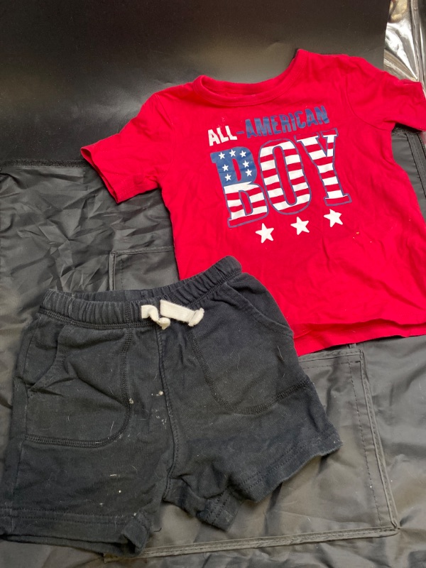 Photo 1 of 3T ALL AMERICAN BOY SHIRT AND 24M BLACK SHORTS SET
