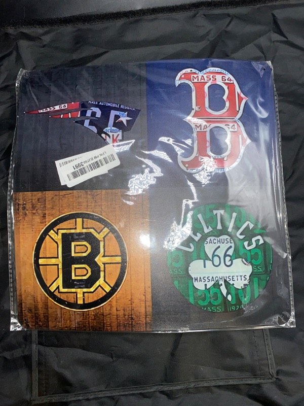 Photo 2 of Vintage Massachusetts License Plate Art Patriots Red Sox Bruins Celtics Retro Vintage Metal Tin Sign Wall Plaque for Cafe Beer Club Wall Home Decor 12x12 Inches
