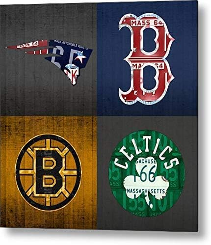 Photo 1 of Vintage Massachusetts License Plate Art Patriots Red Sox Bruins Celtics Retro Vintage Metal Tin Sign Wall Plaque for Cafe Beer Club Wall Home Decor 12x12 Inches
