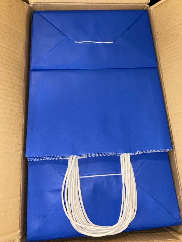 Photo 2 of 100 Pack 8x4.75x10 Inch Medium Royal Blue Kraft Paper Bags with Handles Bulk, Toovip Gift Wrap Bags for Favor Grocery Retail Party Birthday Shopping Business Goody Craft Merchandise Take Out Bags sacks OPEN BOX** LIKE NEW**
