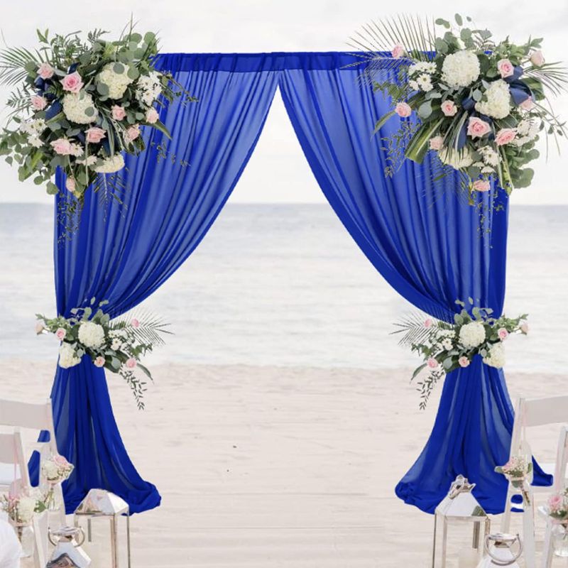 Photo 1 of Blue Backdrop Curtain Chiffon Fabric Curtains 60X120IN  2 Panels Sheer Royal Blue Voile Curtains for Living Room Draping Fabric for Wedding Arch Tulle Backdrops Drape for Wedding Party Decor
