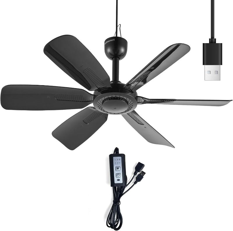 Photo 1 of 17.7" Inch Small Portable Ceiling Fan with Speed Timer switch, USB Plug In, 5V DC Powered, 6 Blades, Indoor/Outdoor RV Camping Tent Canopy, Gazebo?Beach?Hanging, Quiet Operation
