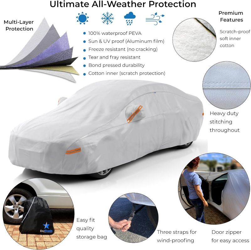 Photo 2 of EzyShade 10-Layer Car Cover Waterproof All Weather - See Vehicle Size-Chart - Car Covers for Automobiles & Car Snow Cover - Full Exterior Covers - Winter Rain Sun SUV Sedan. Size A4 (See Size Chart) BAG SEALED** NEW***
