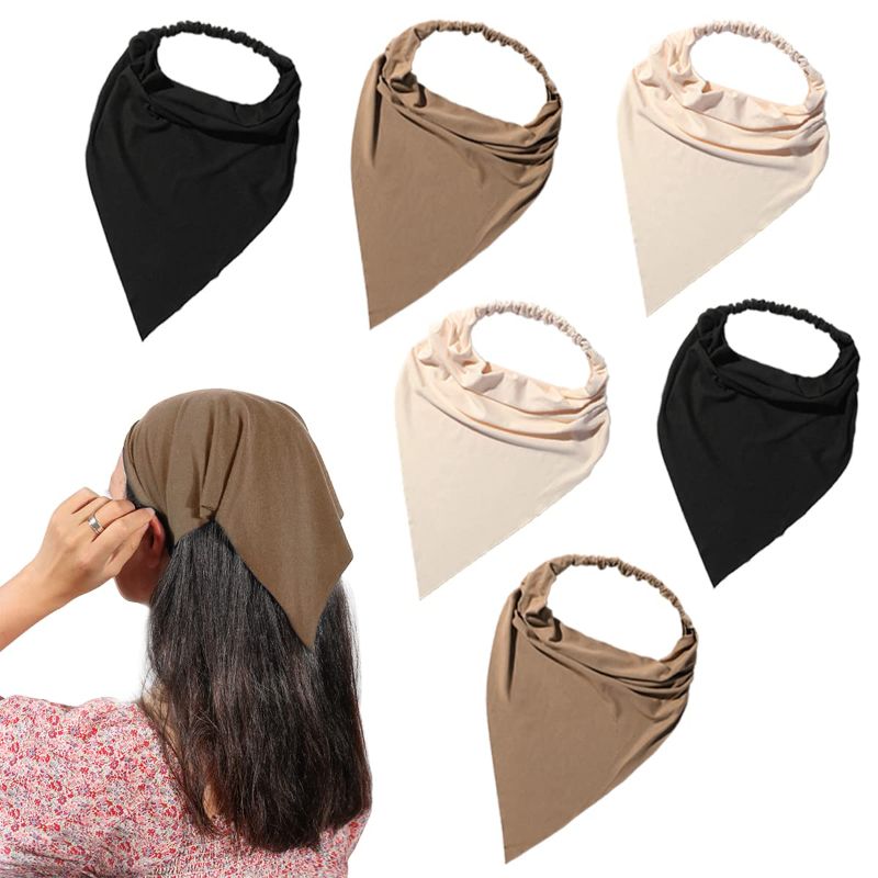 Photo 1 of 6 Pack Hair Scarf Headband for Women - Elastic Hair Kerchief Large Boho Triangle Bandana Head Scarf with Clips Non Slip Solid Color Headbands Hair Scarves for Teen Girls
